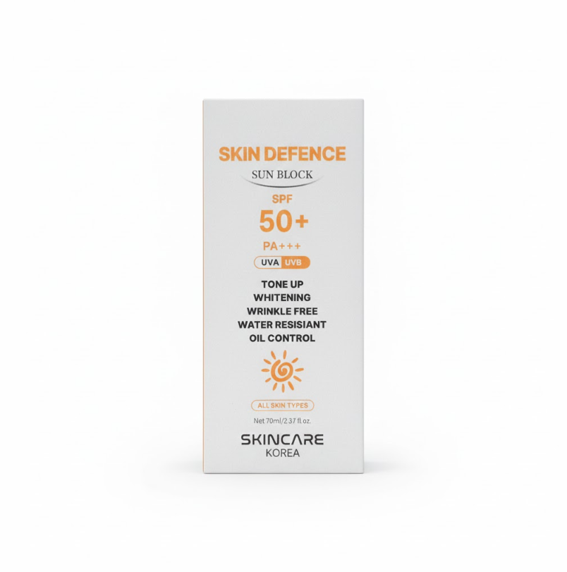 Skincare Korea Skin Defence Sun Block SPF 50+ PA+++ - Whitening, Wrinkle-Free, Water Resistant, Oil Control - All Skin Types (70ml)